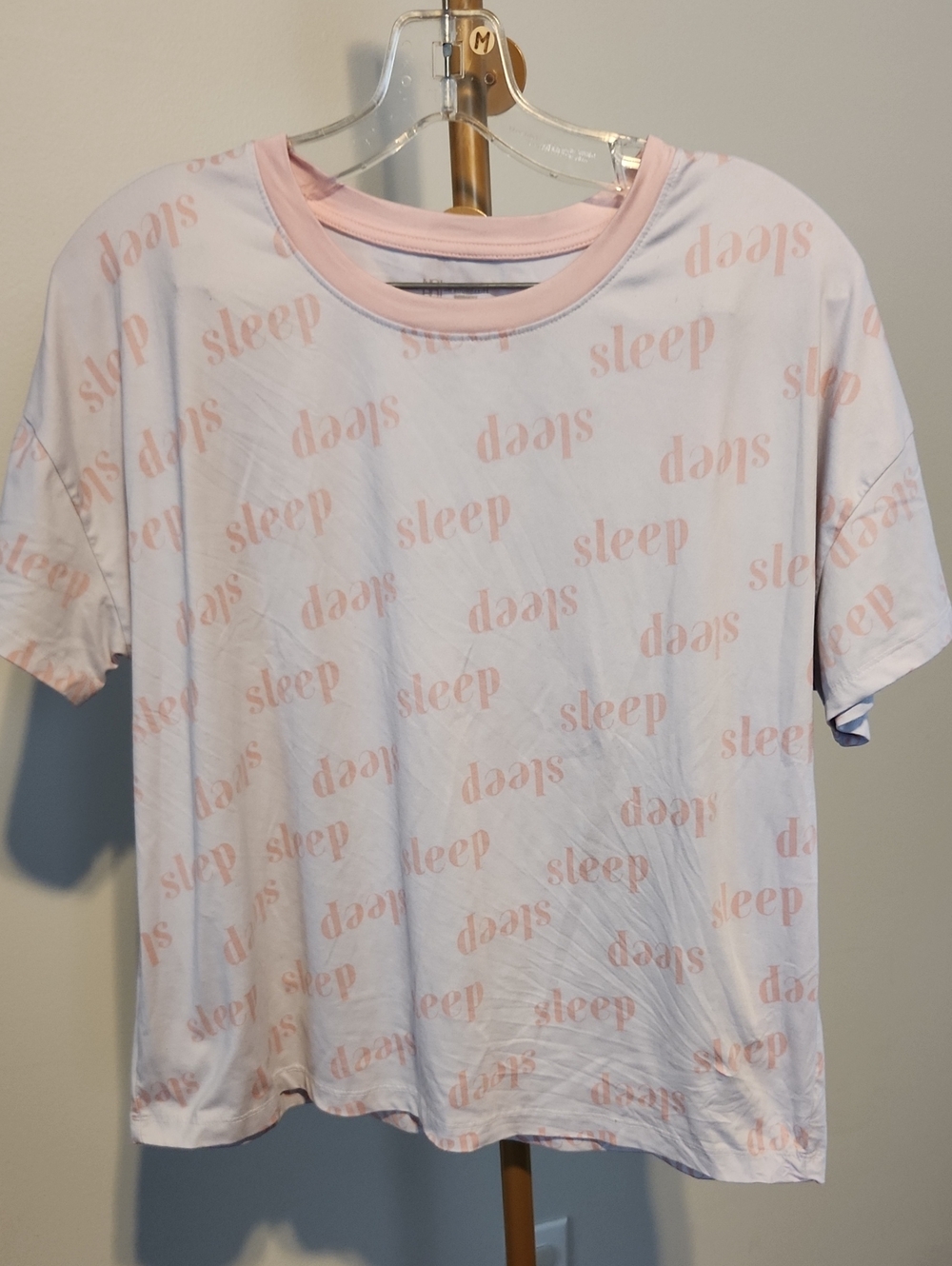 Sleep Printed Short Sleeve Tee in Light Pink & White